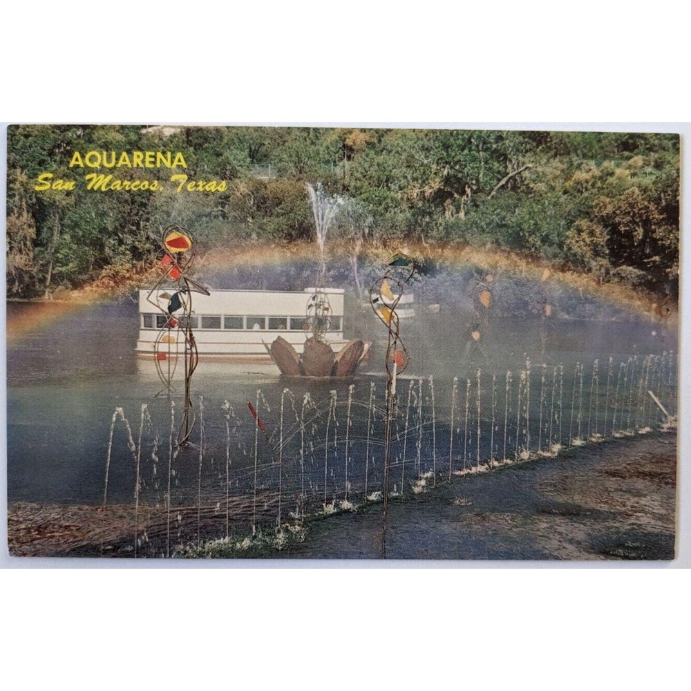 Aquarena San Marcos, Texas Glass‎ Bottom Boat Rainbows Fountain VTG Postcard A7